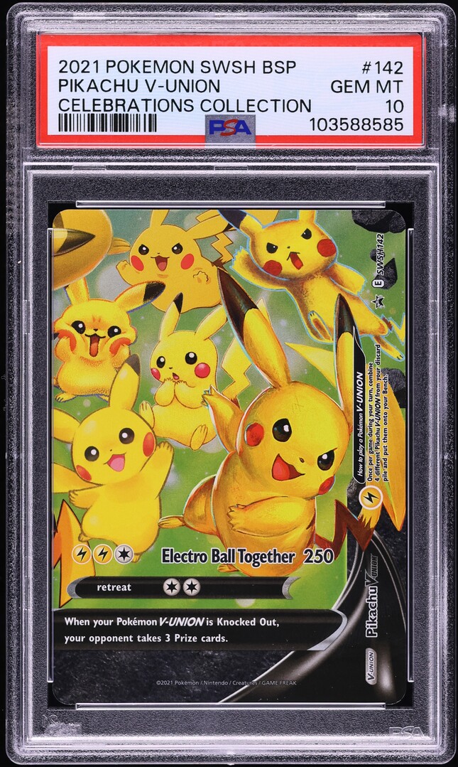 2021 Pokemon SWSH Black Star Promo Celebrations Pikachu V Union #142 PSA 10 GEM