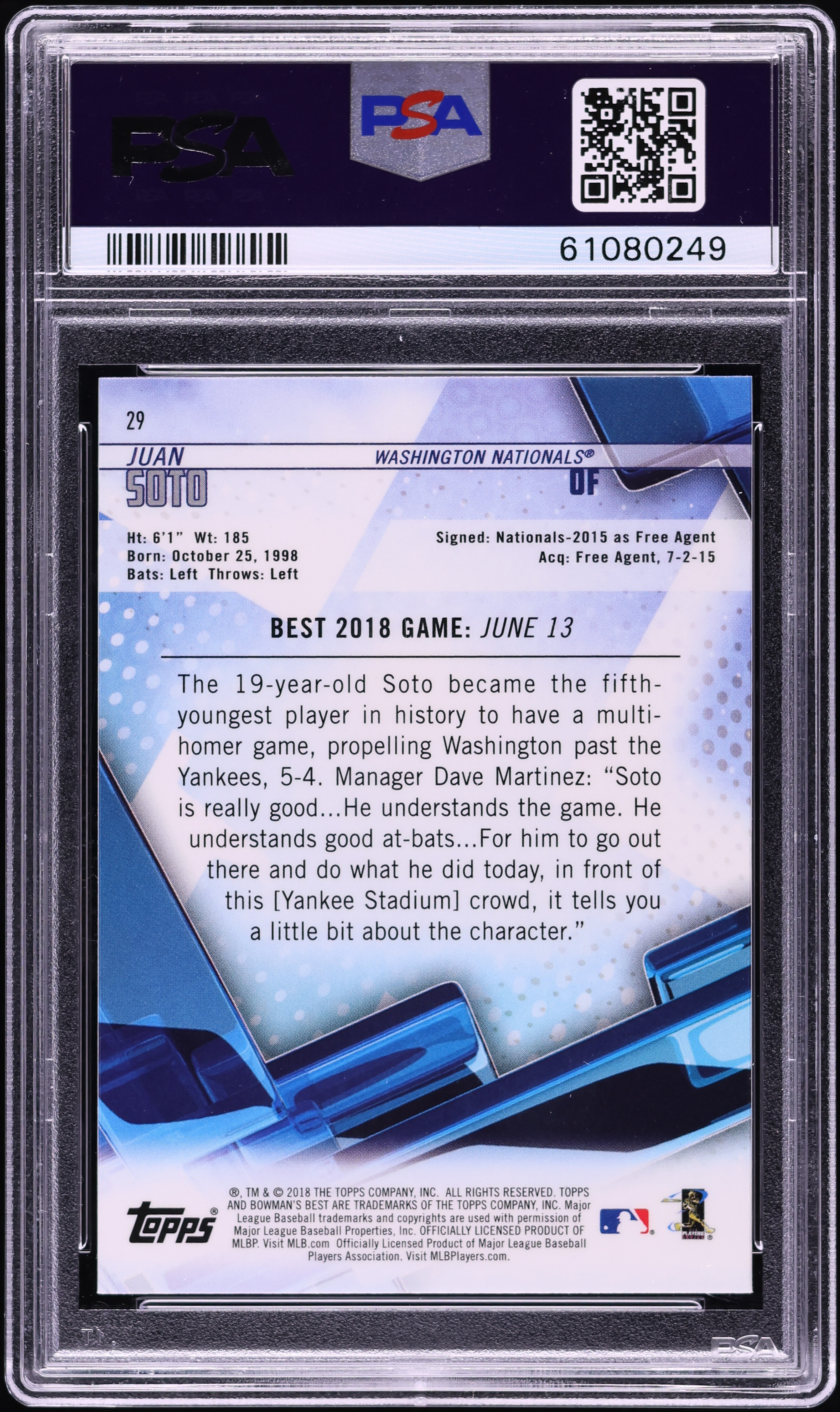 2018 Bowman's Best Juan Soto ROOKIE #29 PSA 10 GEM MINT on