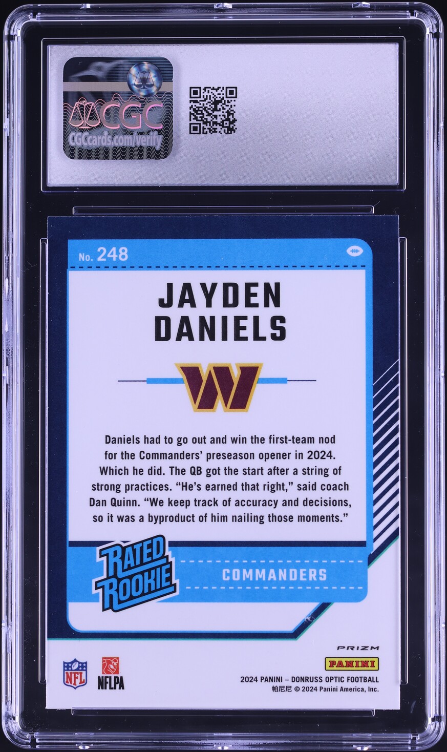 2024 Donruss Optic Purple Shock Jayden Daniels ROOKIE #248 CGC 10 GEM MINT