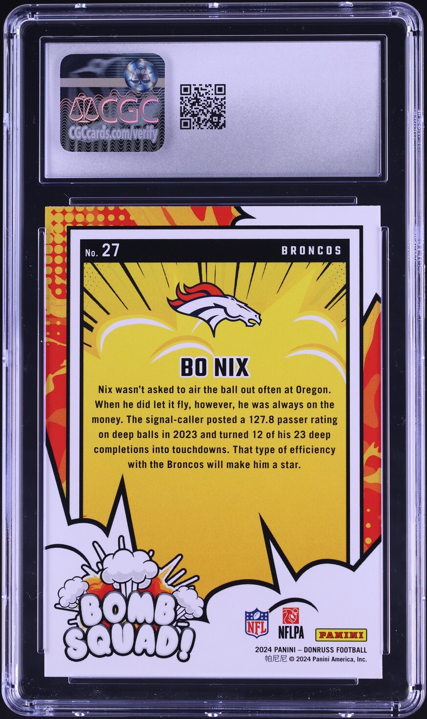 2024 Donruss Bomb Squad! Bo Nix ROOKIE #27 CGC 10 GEM MINT