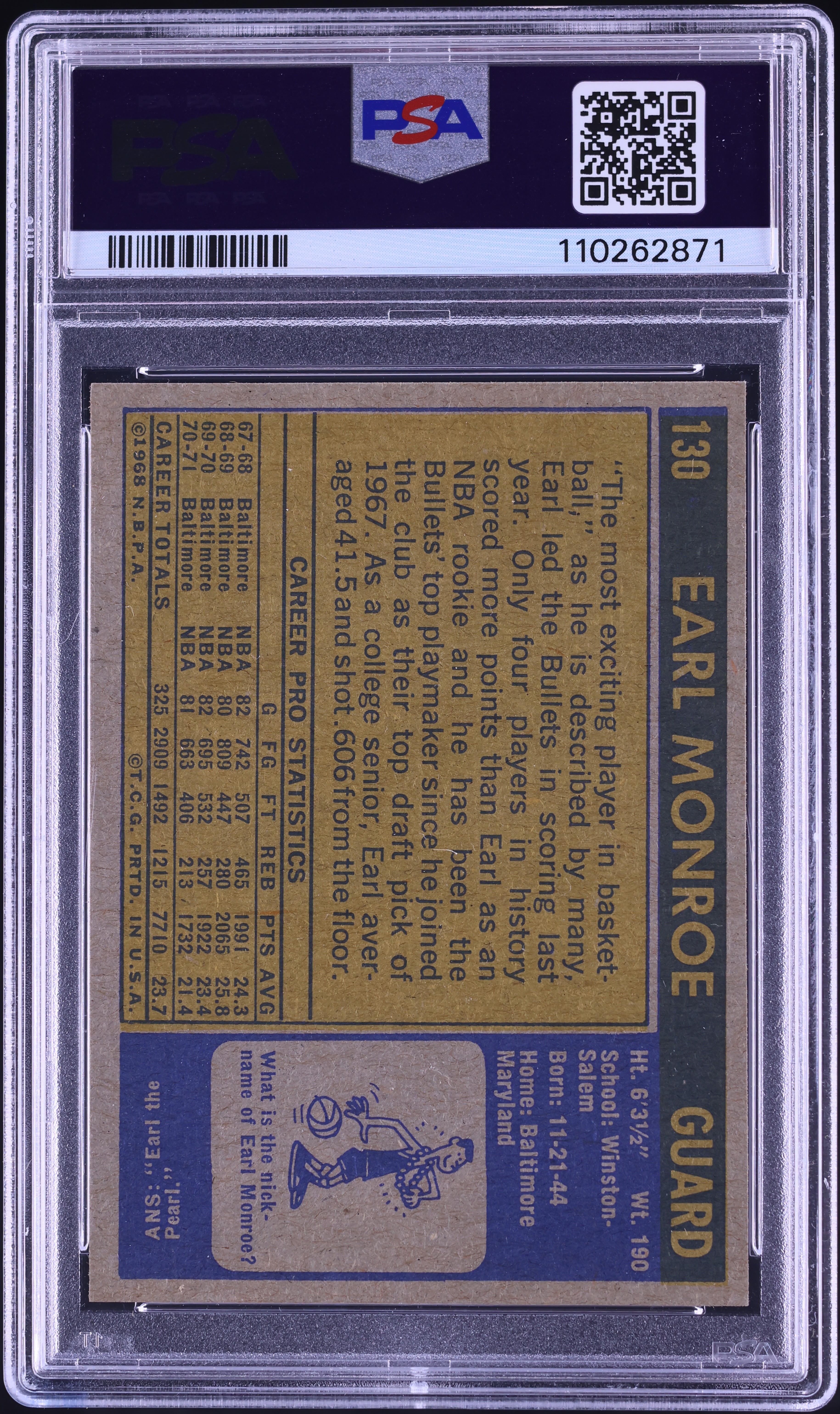 1971 Topps Basketball Earl Monroe #130 PSA 7 NRMT on Fanatics Collect