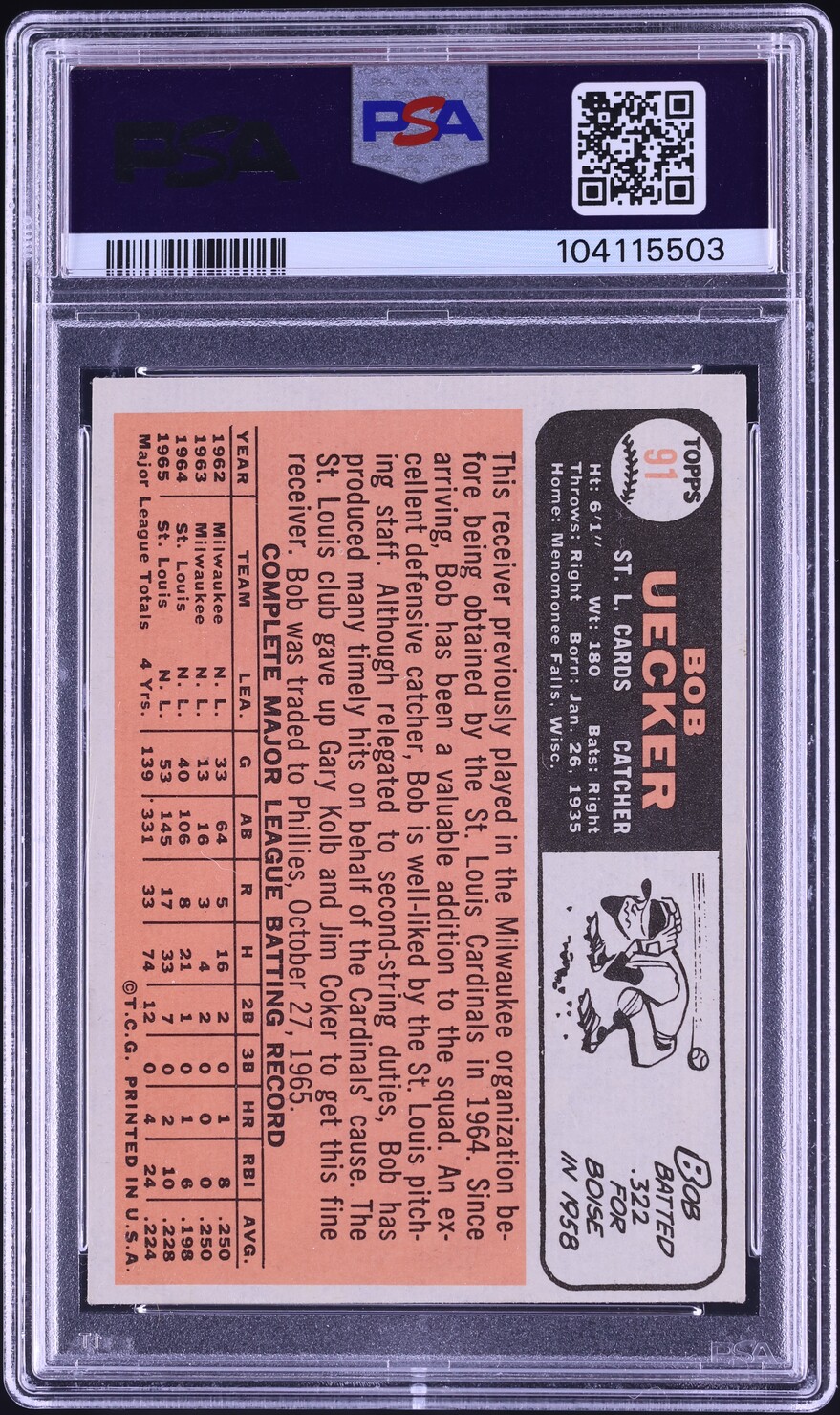 1966 Topps Bob Uecker WITH TRADE STATEMENT #91 PSA 4 VGEX