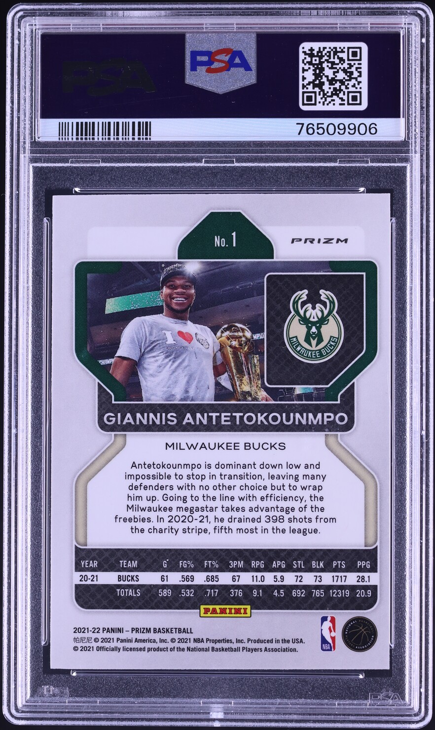 2021 Panini Prizm NBA 75th Giannis Antetokounmpo #1 PSA 9 MINT