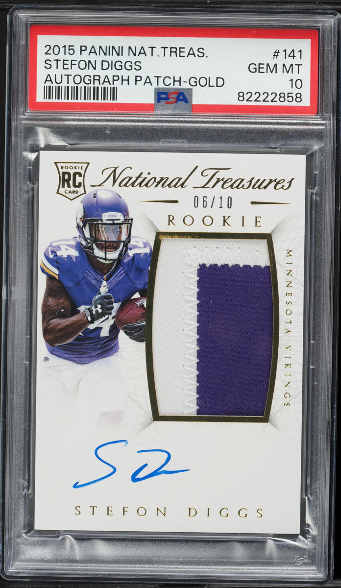 2015 National Treasures Gold Stefon Diggs ROOKIE PATCH AUTO /10 #141 PSA 10 GEM