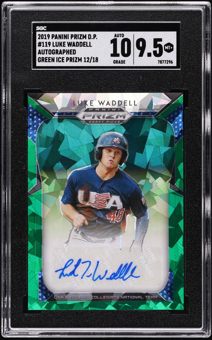 2019 Panini Prizm Draft Pick Green Ice Luke Waddell ROOKIE AUTO /18 #119 SGC 9.5