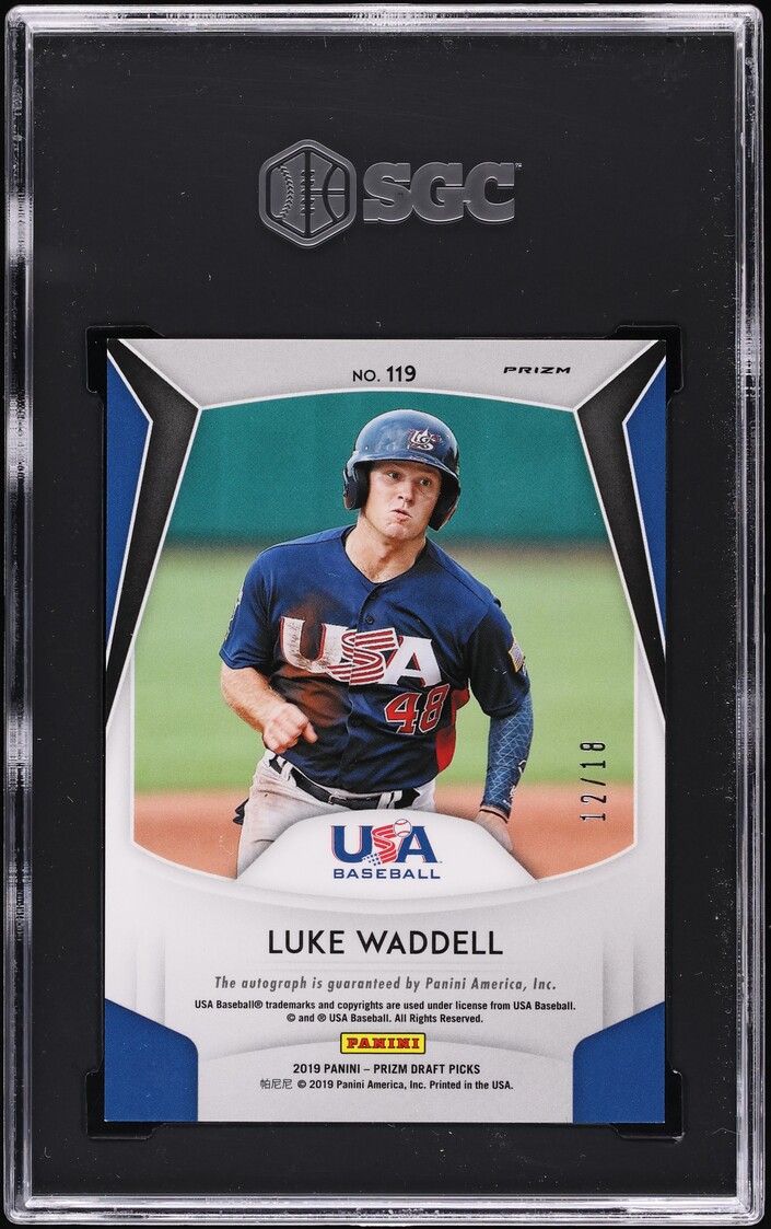 2019 Panini Prizm Draft Pick Green Ice Luke Waddell ROOKIE AUTO /18 #119 SGC 9.5