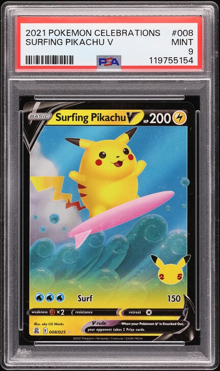 2021 Pokemon Sword & Shield Celebrations Surfing Pikachu V #8 PSA