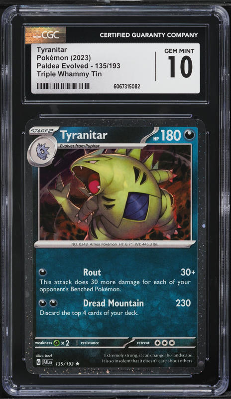 2023 Pokemon Scarlet & Violet Paldea Evolved Triple Whammy Tin Tyranitar #135 CGC 10 GEM MINT