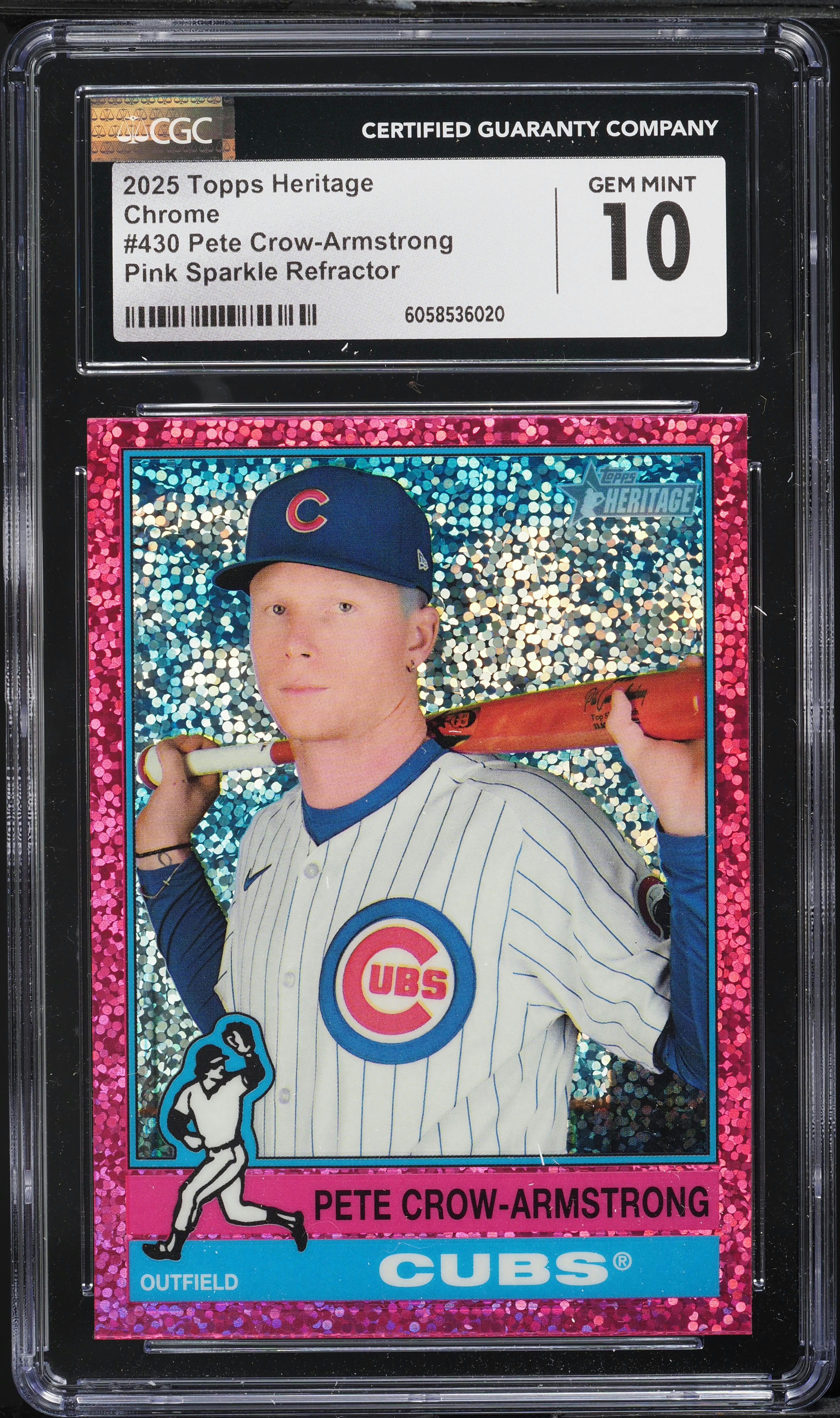 2025 Topps Heritage Chrome Pink Sparkle Ref Pete Crow-Armstrong 