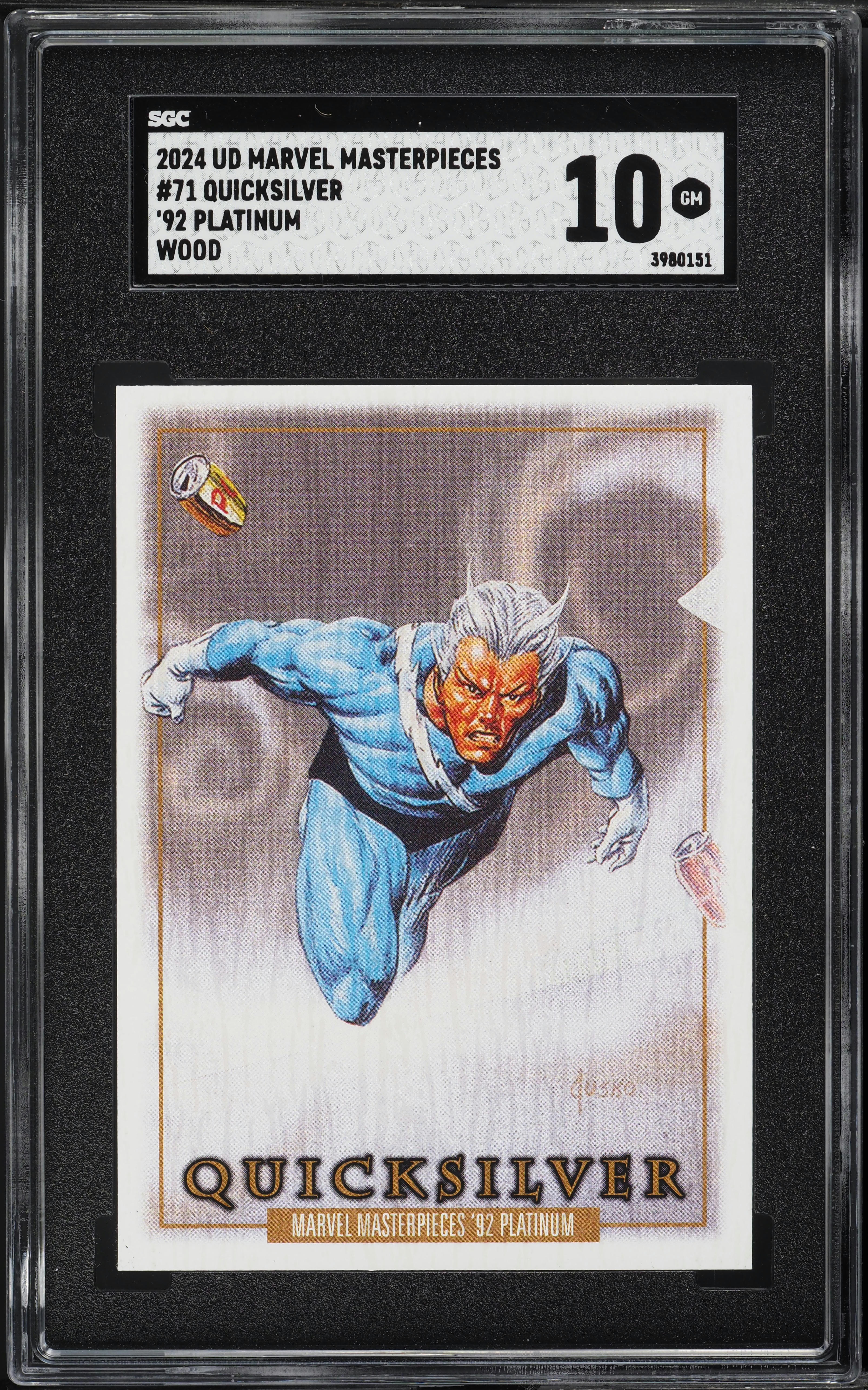 2024 Upper Deck Marvel Masterpieces '92 Platinum Wood Quicksilver