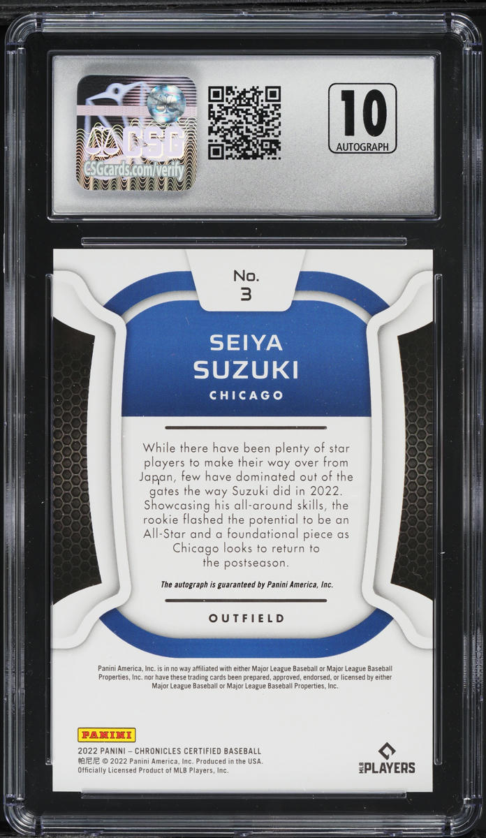 2022 Panini Chronicles Certified Seiya Suzuki ROOKIE AUTO #3 CSG