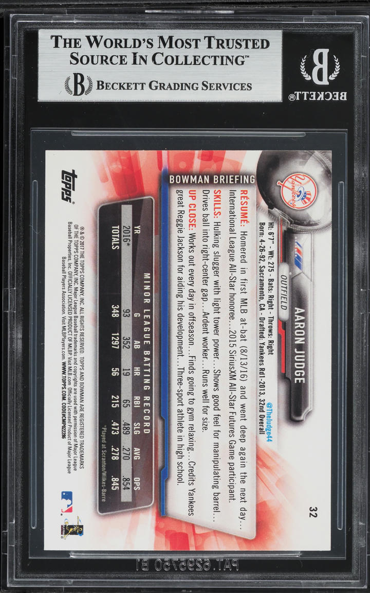 2017 Bowman Aaron Judge ROOKIE #32 BGS 8 NM-MT