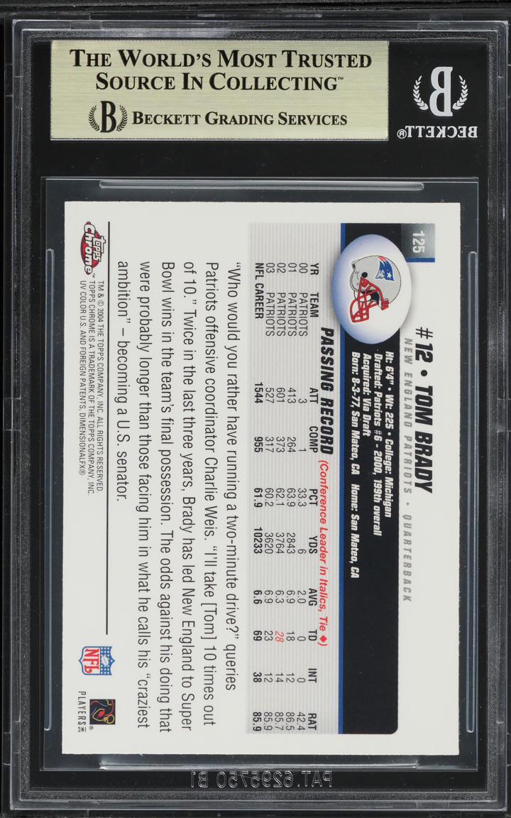 2004 Topps Chrome Tom Brady #125 BGS 9.5 GEM MINT