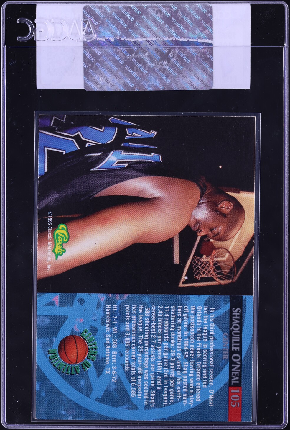 1995 Classic Rookies Shaquille O'Neal #105 CGC AUTH