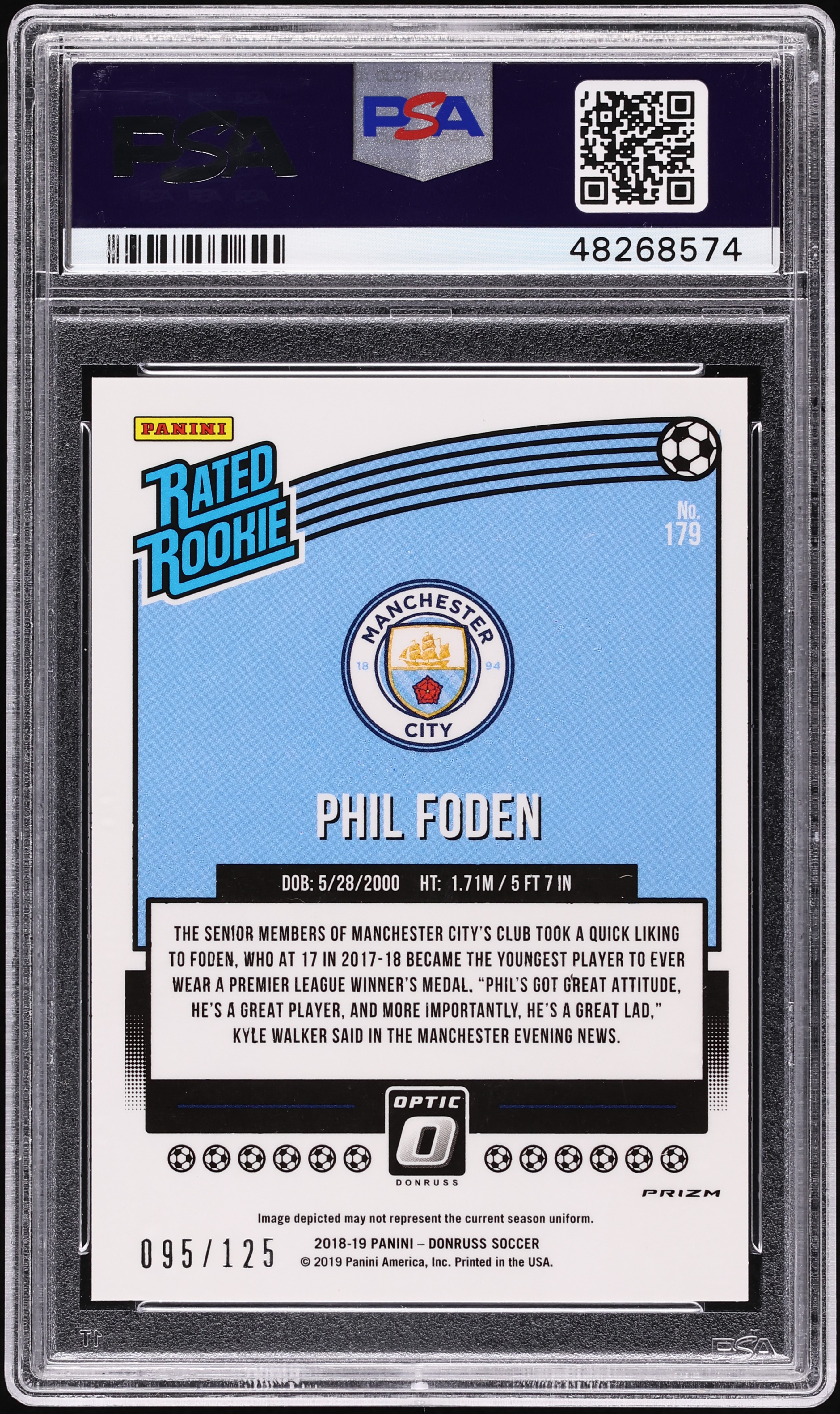 2018 Donruss Optic Purple Velocity Phil Foden ROOKIE /125 #179 PSA