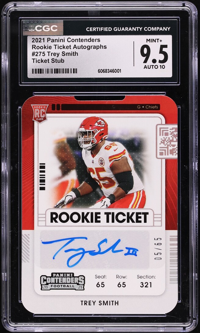 2021 Panini Contenders Ticket Stub Trey Smith ROOKIE AUTO /65 #275 CGC 9.5 MINT+