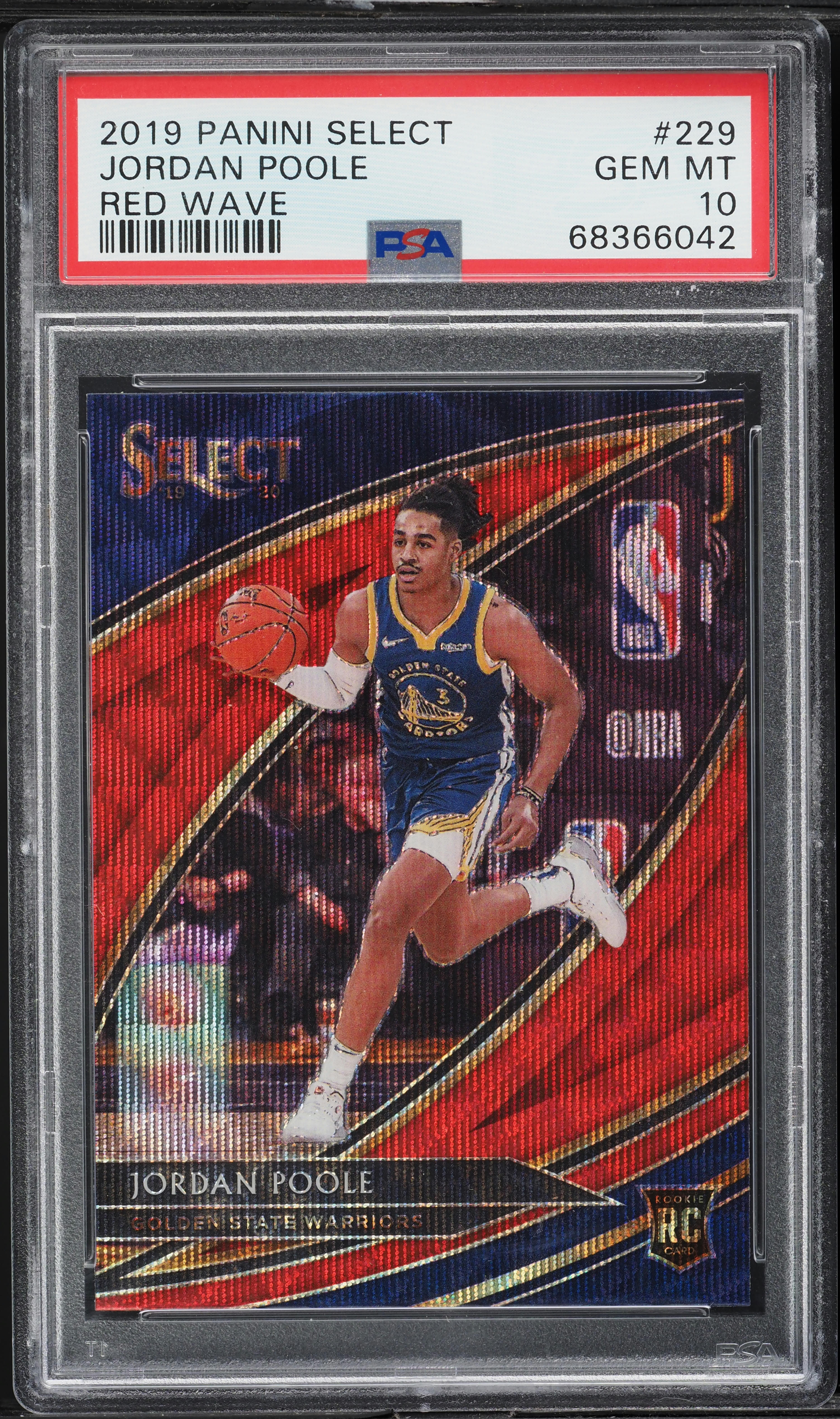 2019 Select Courtside Red Wave Prizm Jordan Poole ROOKIE #229 PSA