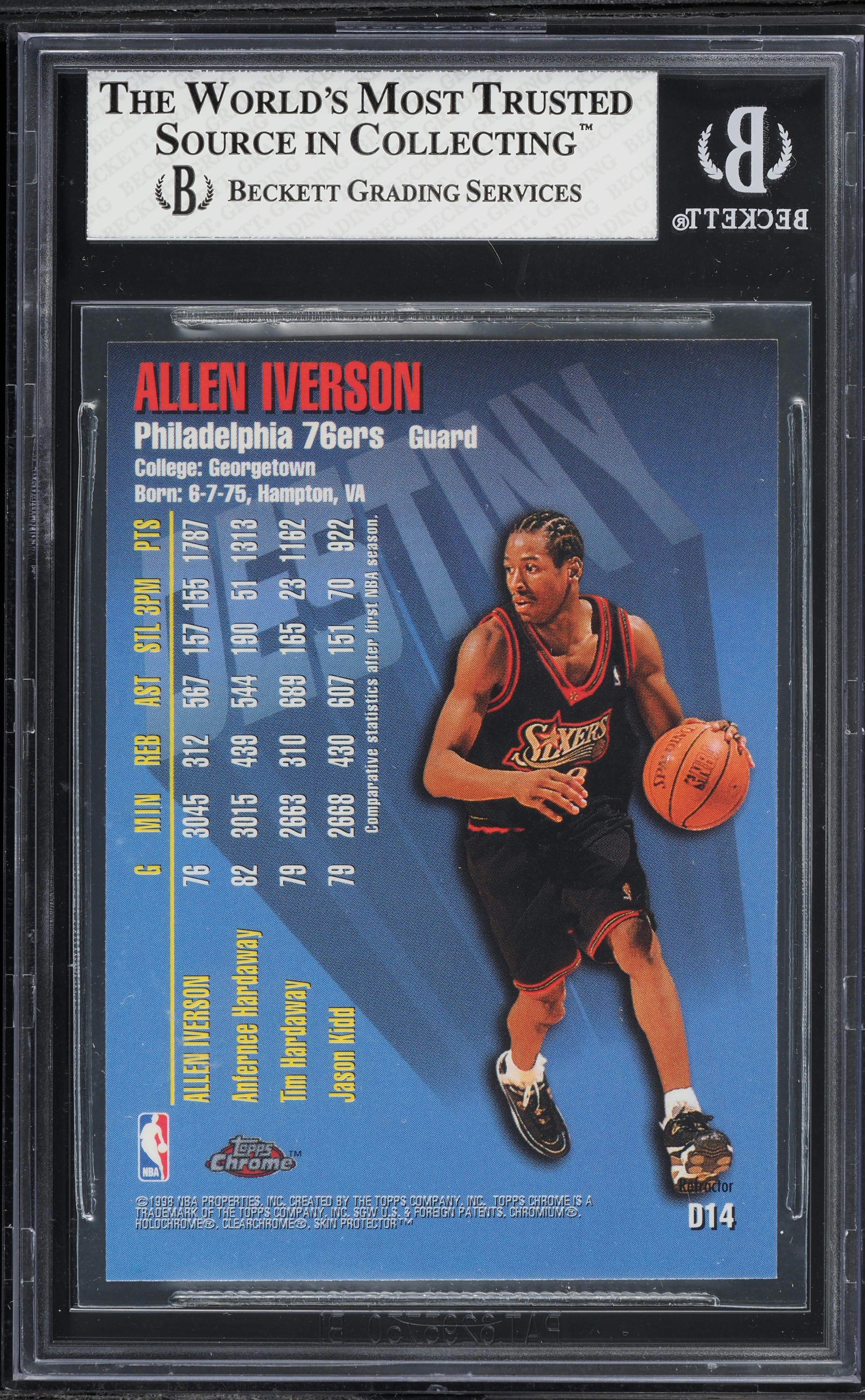 1997 Topps Chrome Destiny Refractor Allen Iverson #D14 BGS 7.5