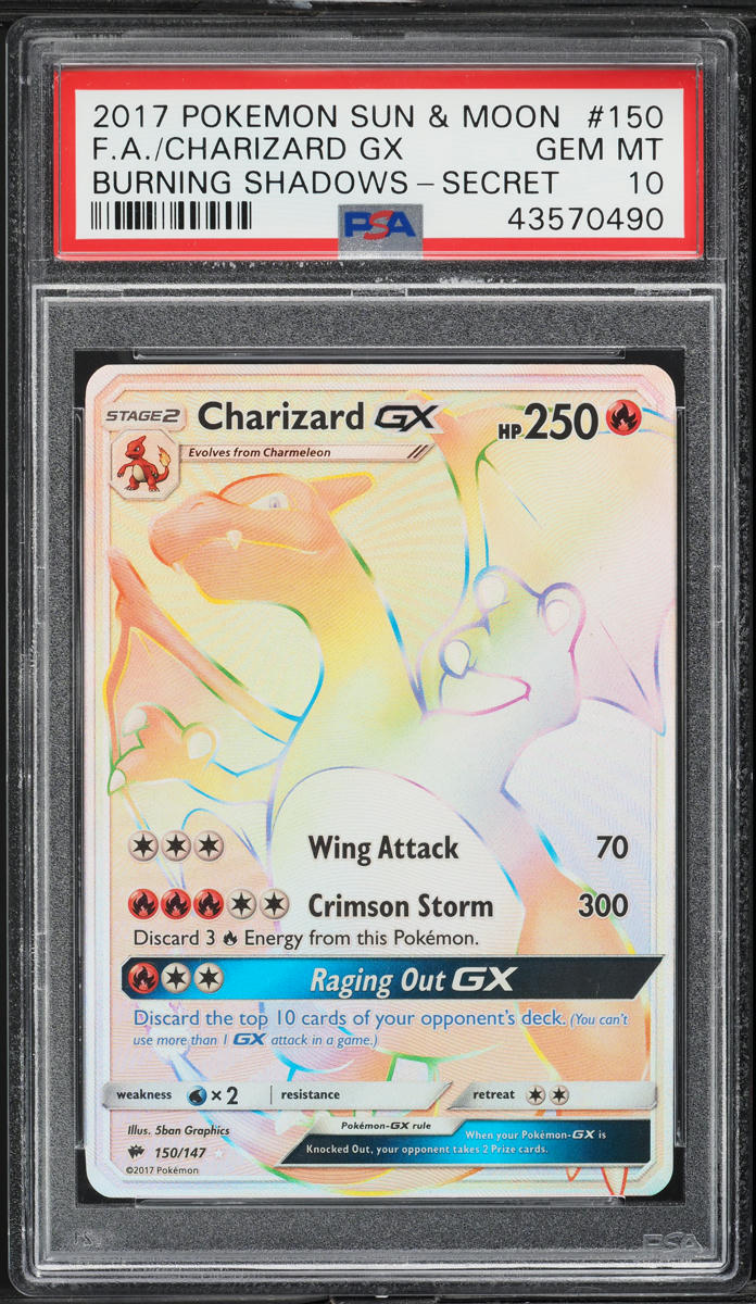 2017 Pokemon Sun & Moon Burning Shadows Rainbow Rare Charizard GX #150 PSA  10 GEM MINT on Fanatics Collect