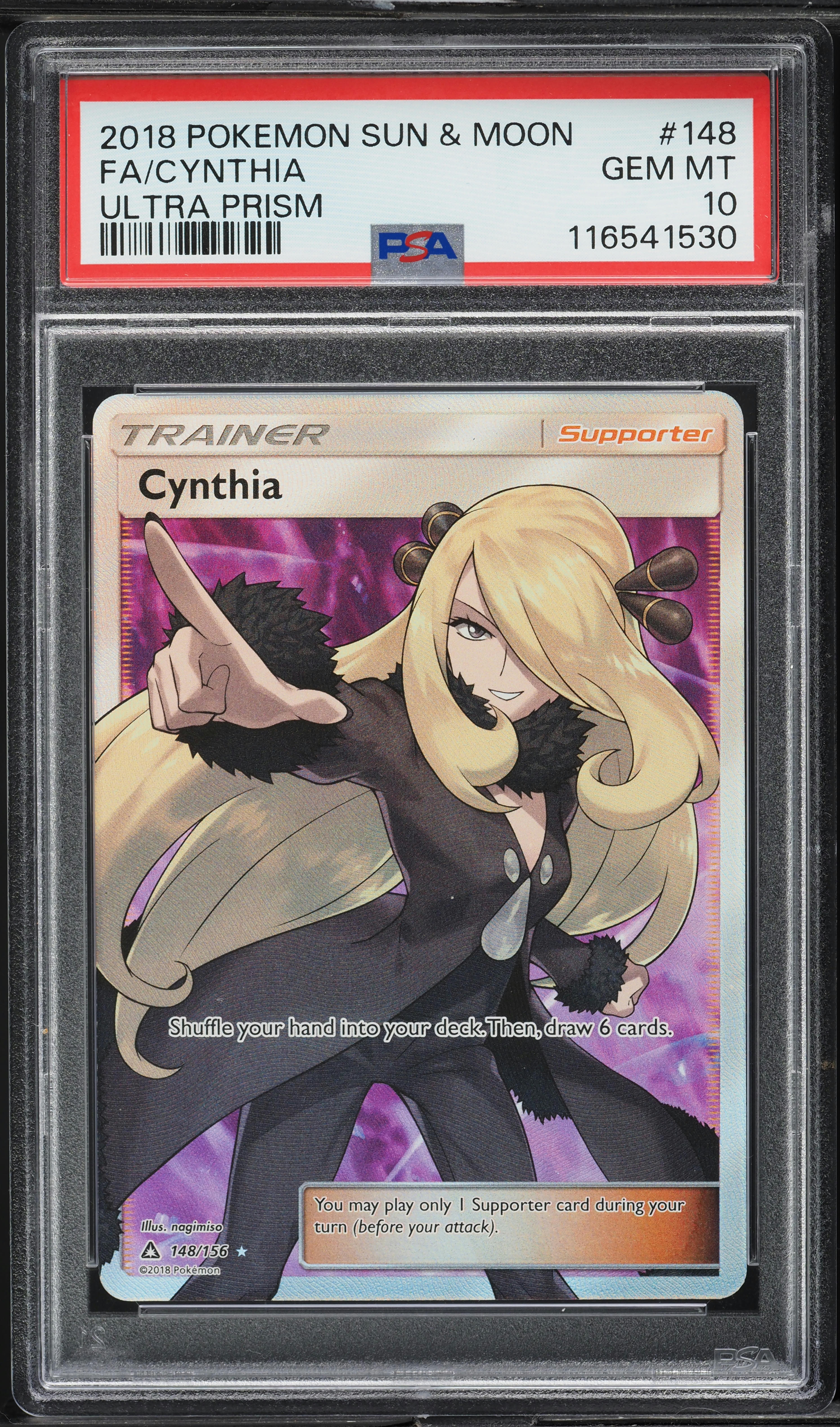 2018 Pokemon Sun & Moon Ultra Prism Full Art Cynthia #148 PSA 10