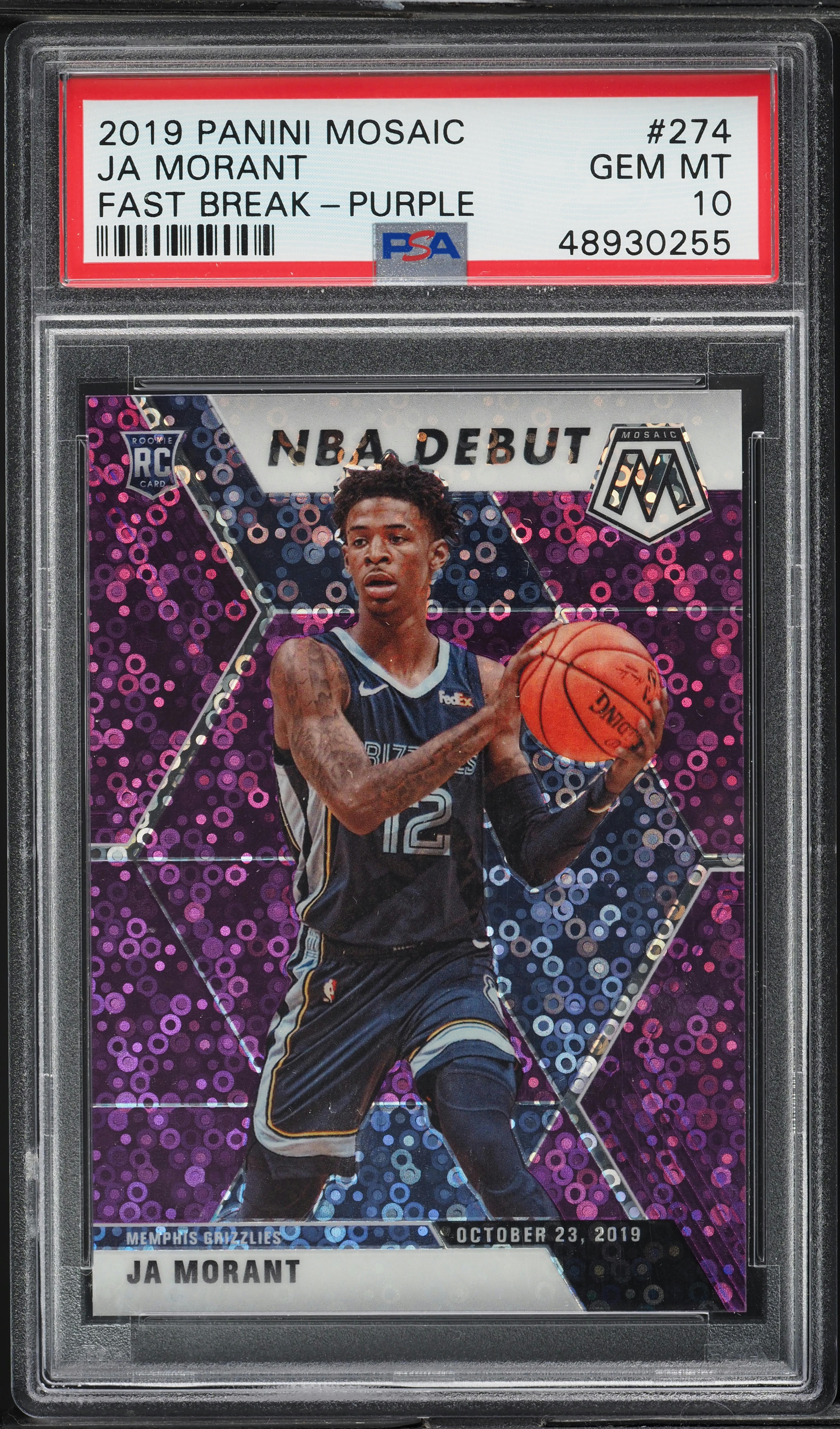 2019 Panini Mosaic Fast Break Purple Ja Morant ROOKIE /50 #274 PSA