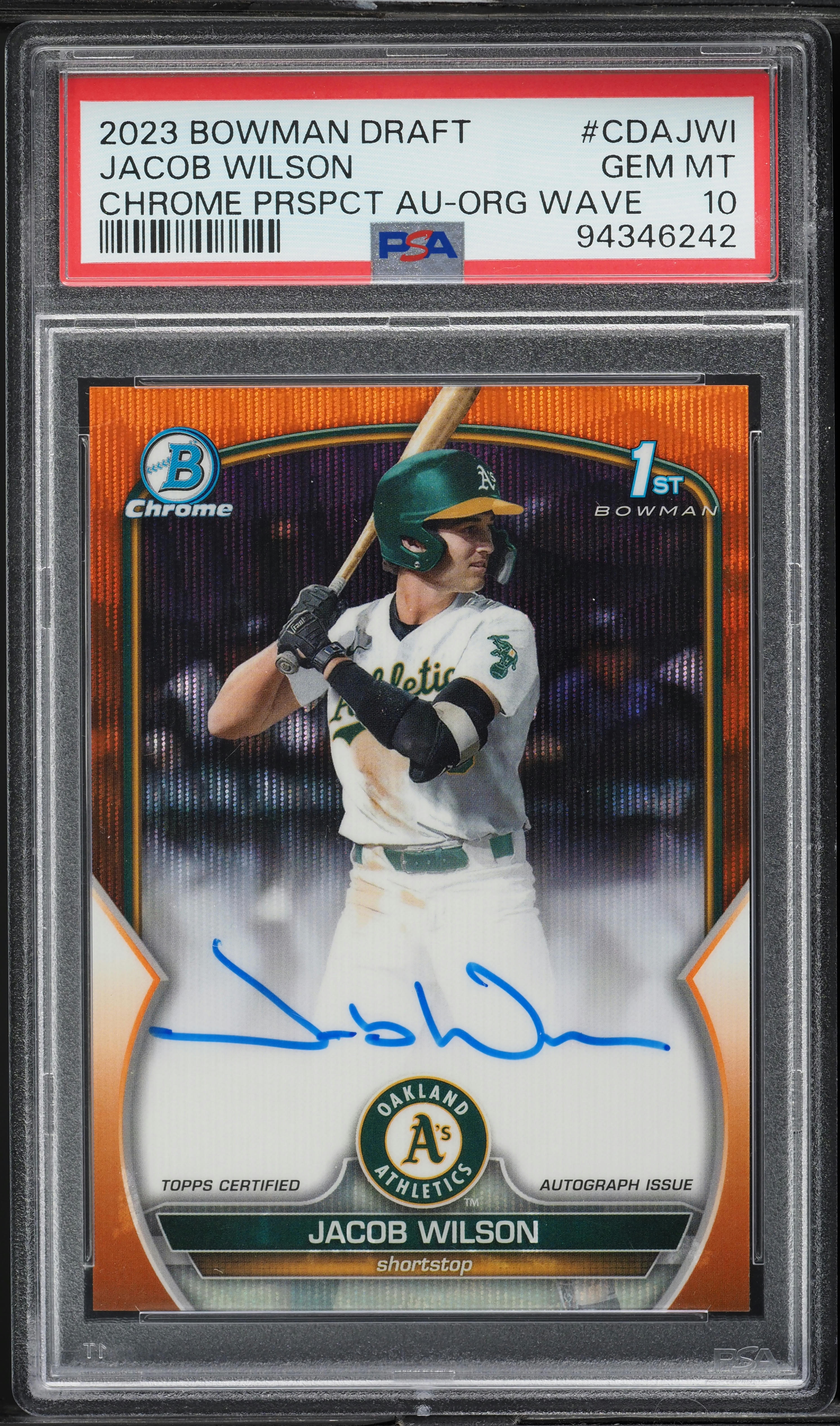 2023 Bowman Chrome Draft Orange Wave Jacob Wilson PROSPECT AUTO 