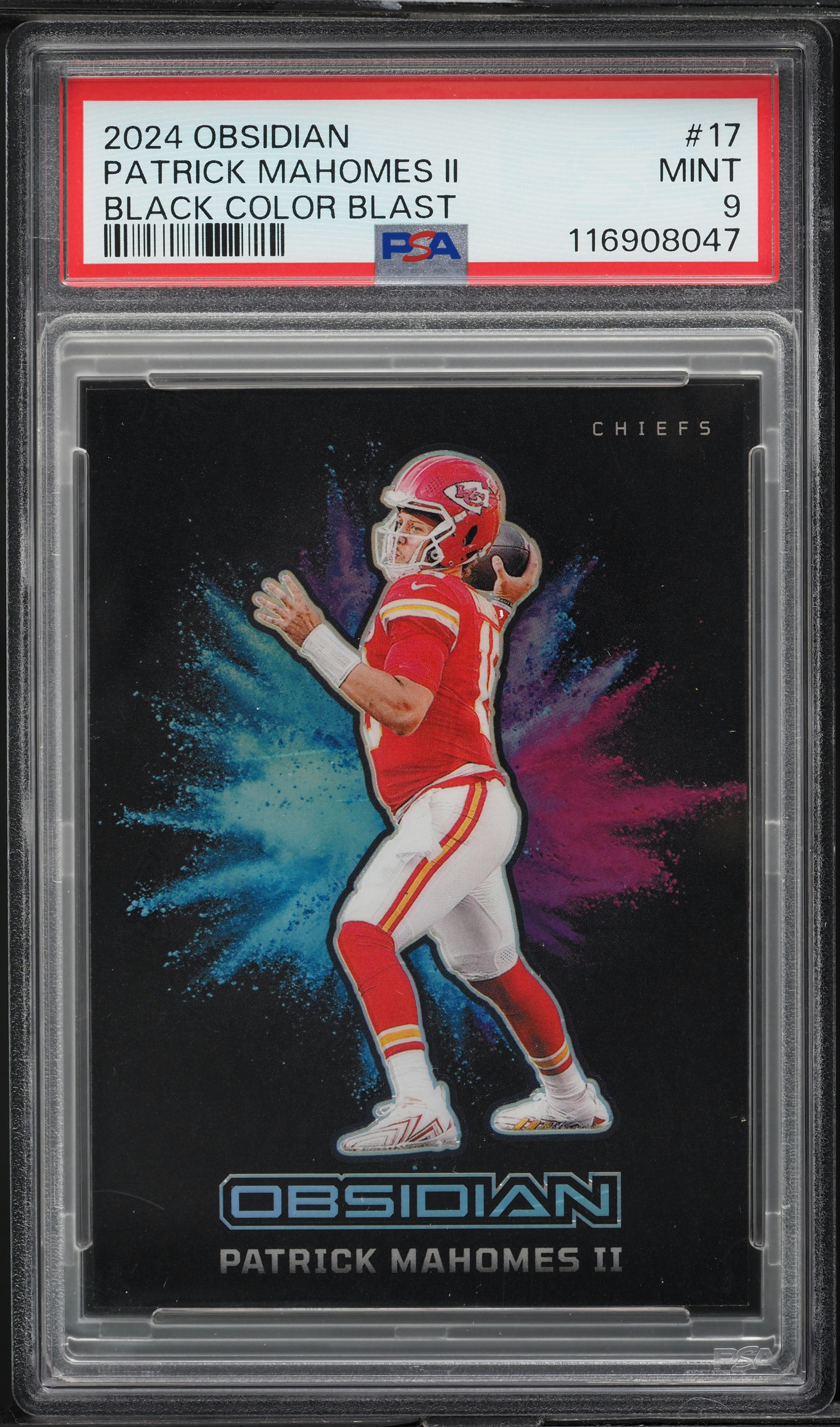 Patrick Mahomes II 2023 Obsidian #49 Electric Etch Purple  2024 Panini Obsidian Solar Swatches Patrick Mahomes II SS-PMS Purple /49 BGS 9.5 main image 1