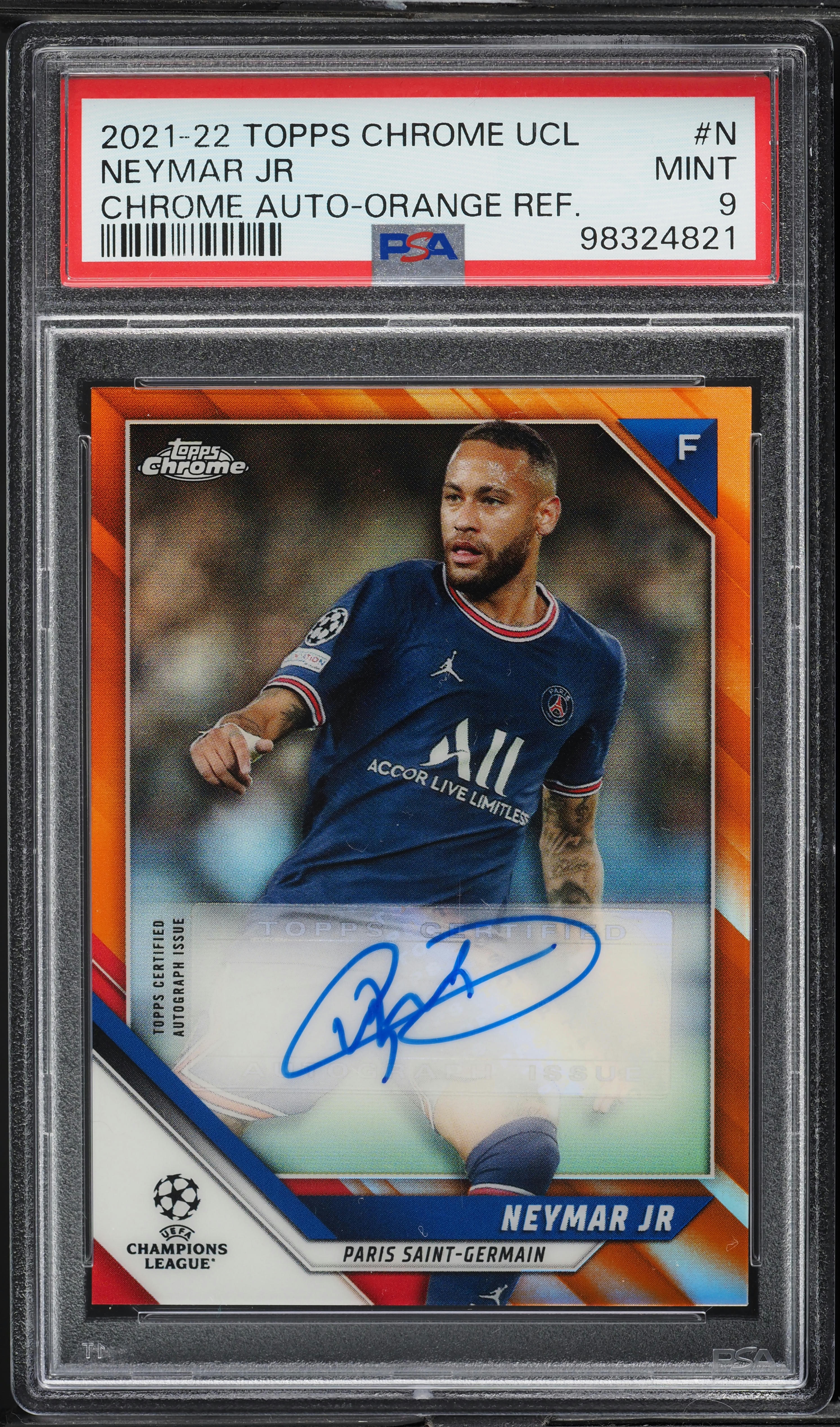 2021 Topps Chrome UEFA Orange Refractor Neymar Jr AUTO /25 #N PSA