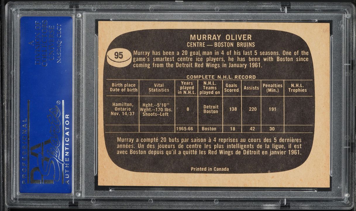 1966 Topps Hockey Murray Oliver #95 PSA 7 NRMT