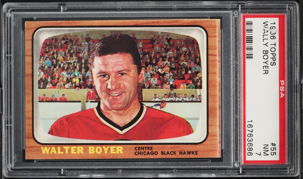 1966 Topps Hockey Wally Boyer ROOKIE #55 PSA 7 NRMT