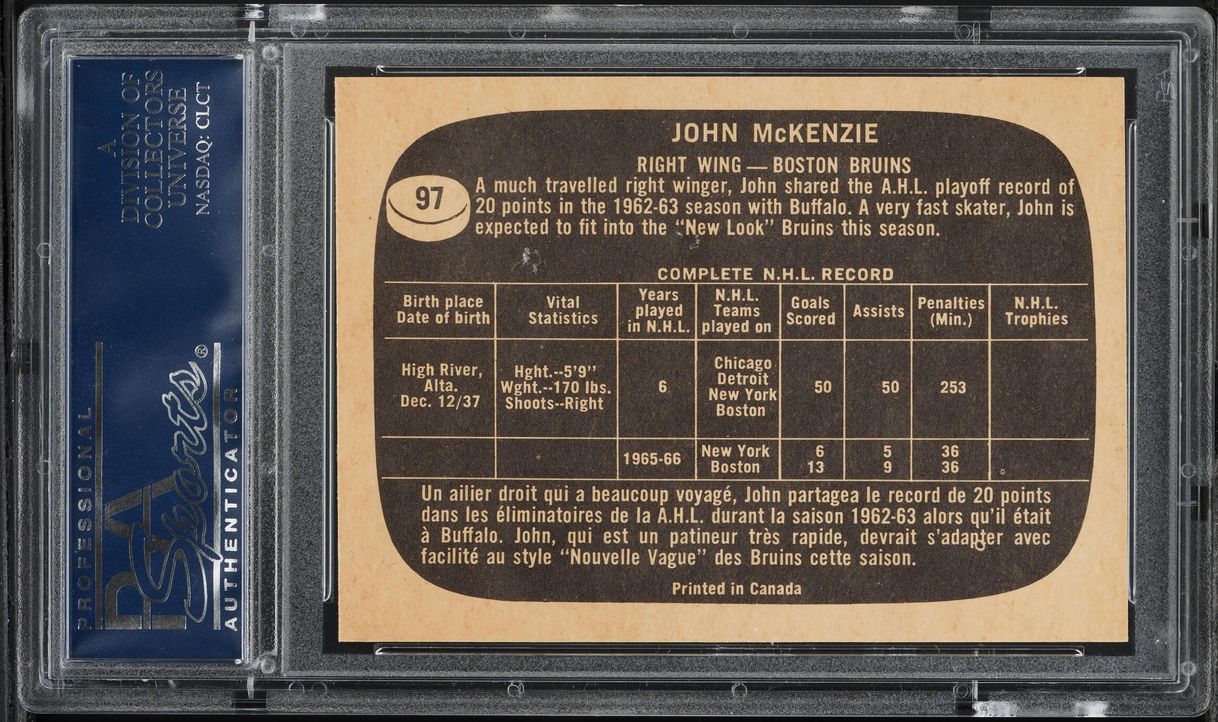 1966 Topps Hockey John McKenzie #97 PSA 7 NRMT