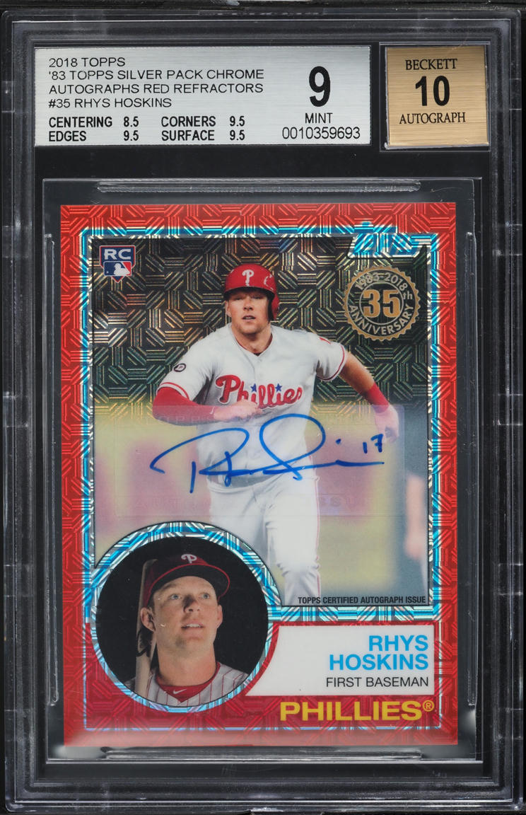2018 Topps Chrome '83 Silver Pack Red Ref. Rhys Hoskins ROOKIE AUTO /5 #35 BGS 9