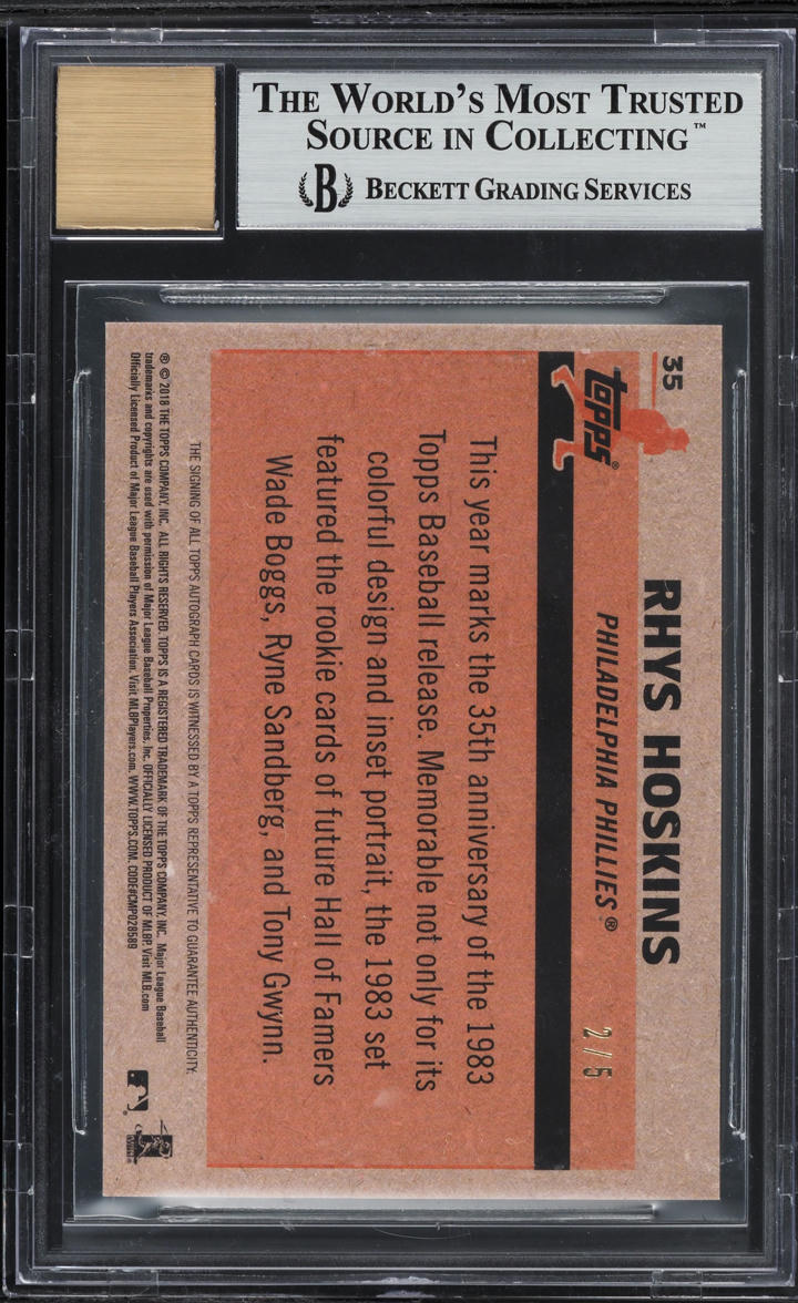 2018 Topps Chrome '83 Silver Pack Red Ref. Rhys Hoskins ROOKIE AUTO /5 #35 BGS 9