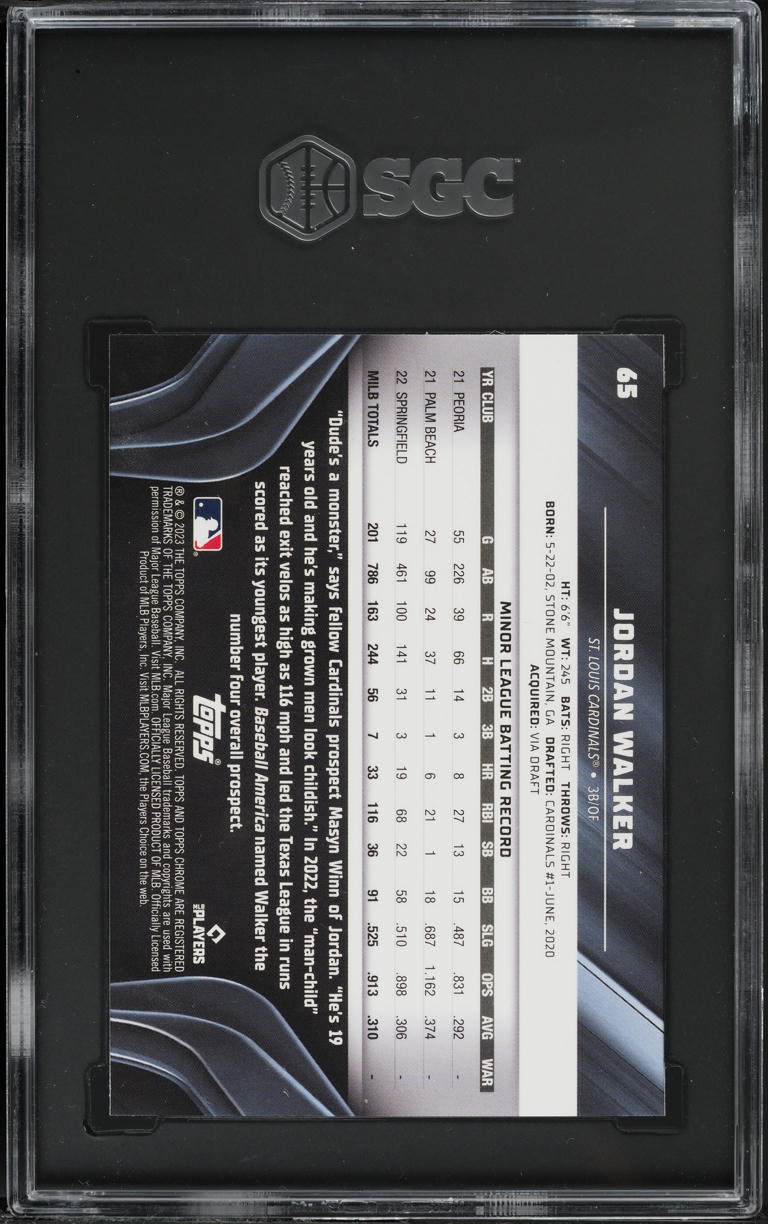 2023 Topps Chrome Black Jordan Walker ROOKIE #65 SGC 10 GEM MINT