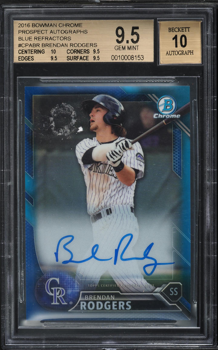 2016 Bowman Chrome Blue Refractor Brendan Rodgers PROSPECT AUTO /150 BGS 9.5