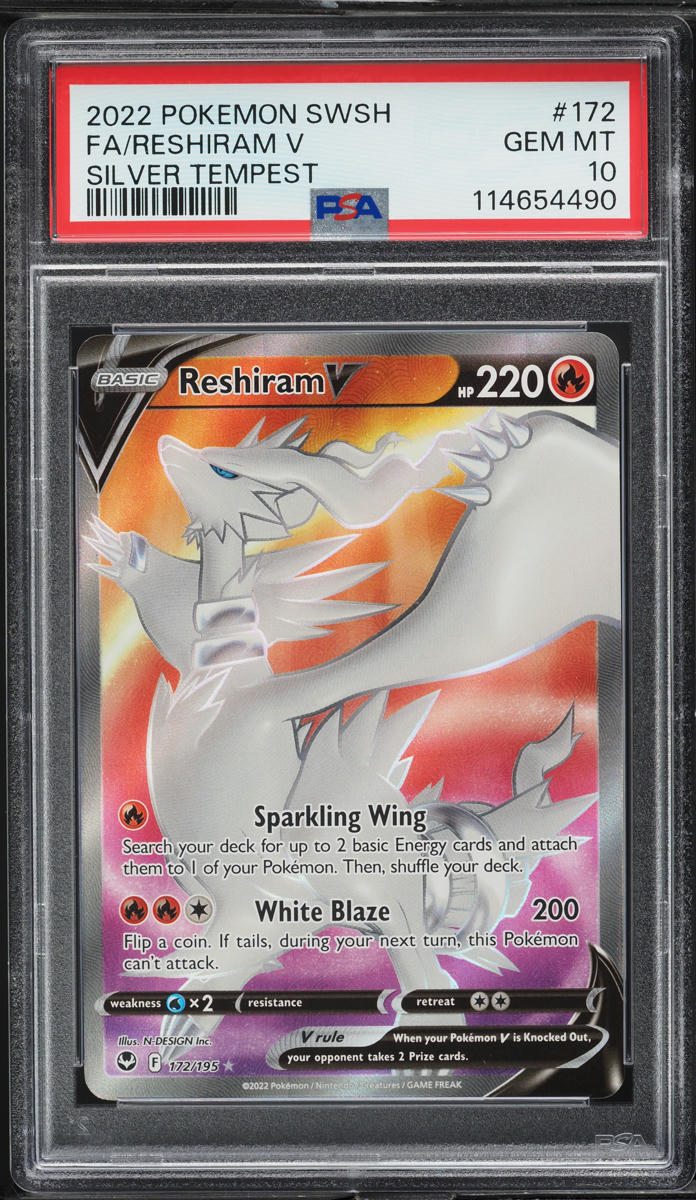 2022 Pokemon Sword & Shield Silver Tempest Full Art Reshiram V #172 PSA 10 GEM