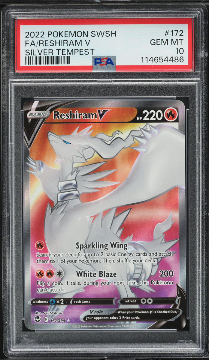 2022 Pokemon Sword & Shield Silver Tempest Full Art Reshiram V #172 PSA 10 GEM