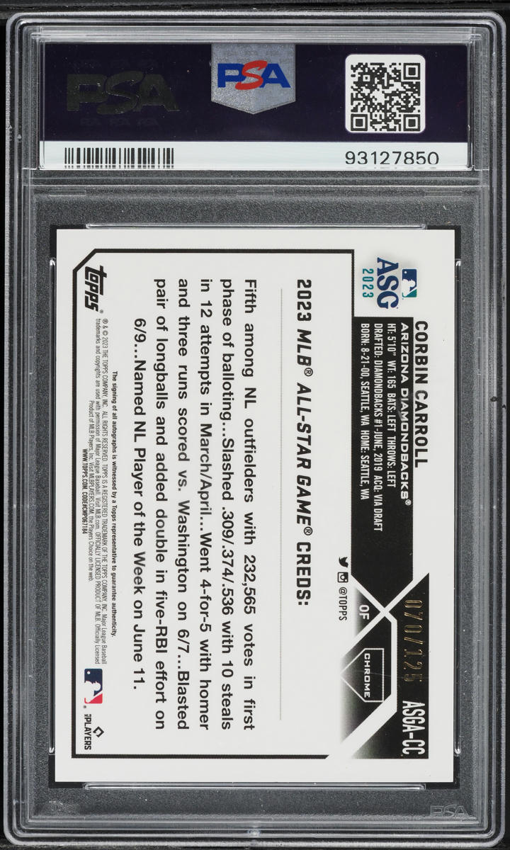 2023 Topps Chrome Update 2023 ASG X-Fractor Corbin Carroll RC AUTO /125 PSA 10