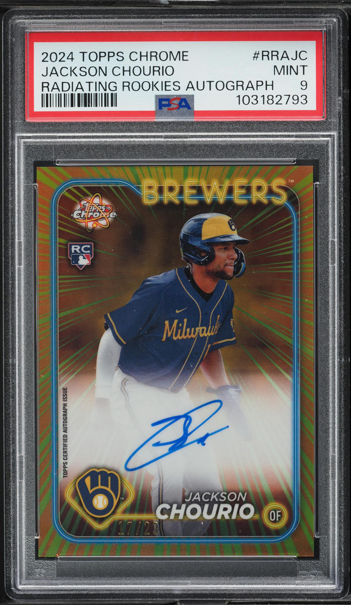 2024 Topps Chrome Radiating Jackson Chourio ROOKIE AUTO /23 #RRAJC PSA 9 MINT