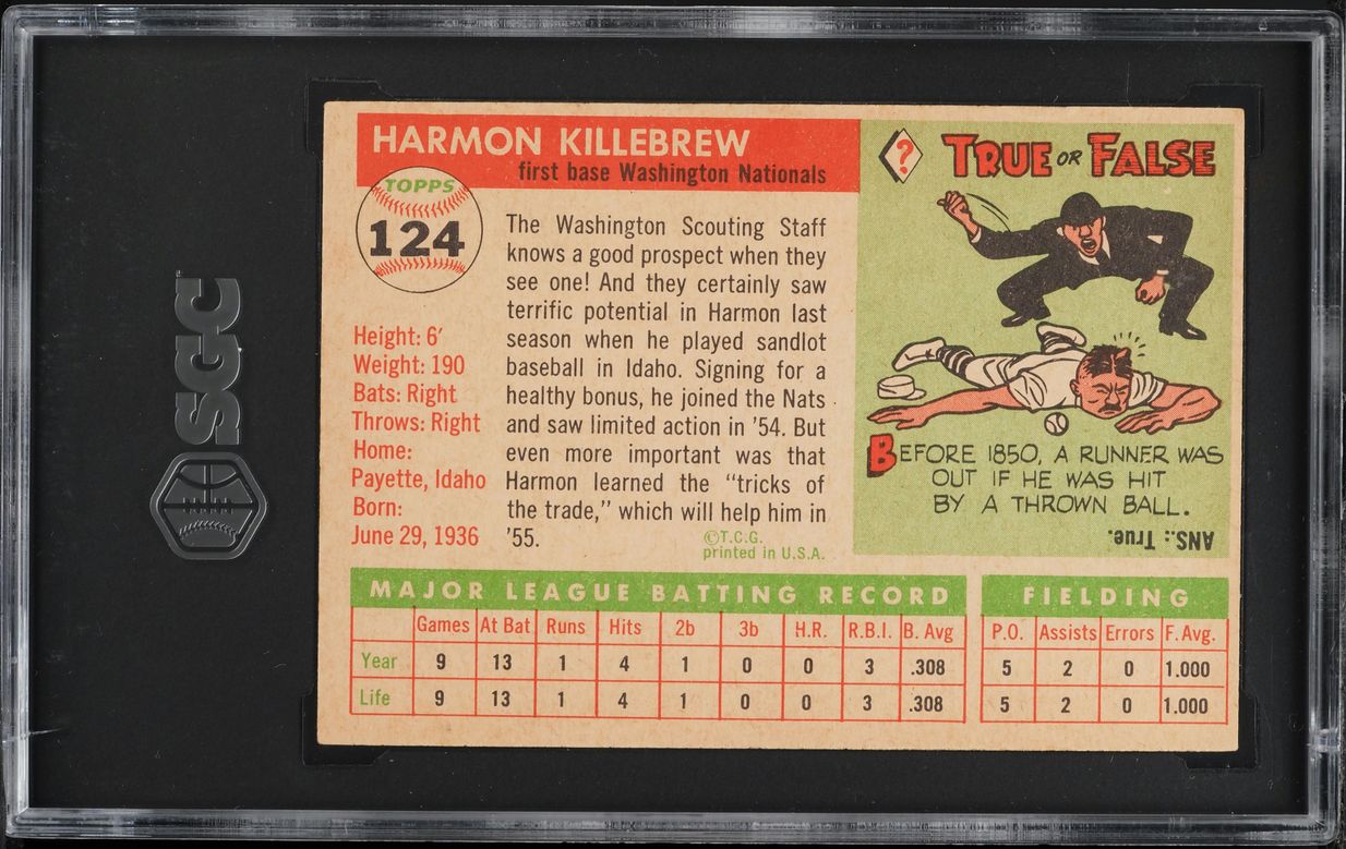 1955 Topps Harmon Killebrew ROOKIE #124 SGC 3 VG
