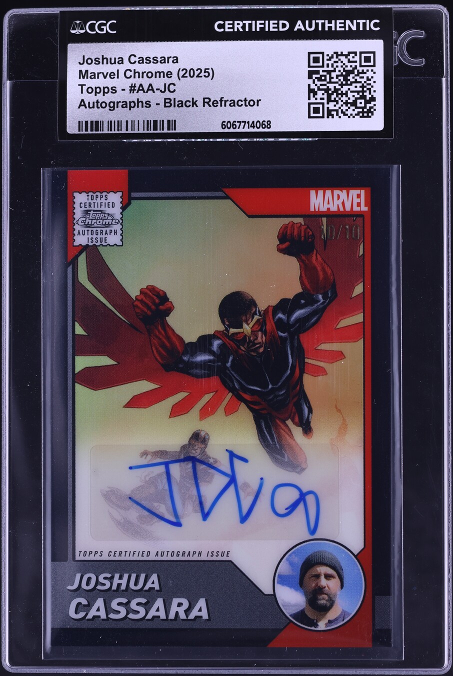 2025 Topps Chrome Marvel Black Ref. Falcon Joshua Cassara AUTO 10/10 CGC AUTH