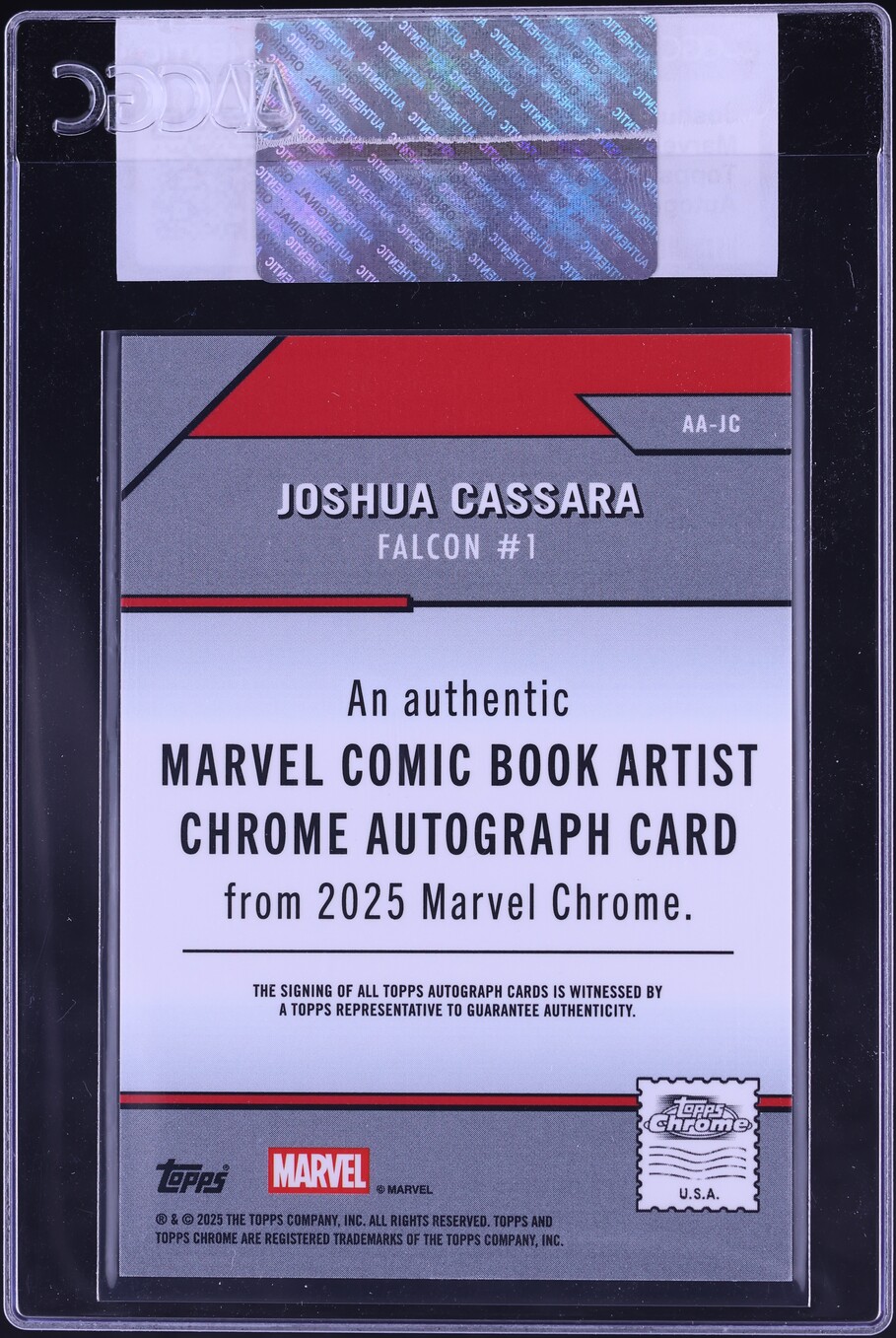2025 Topps Chrome Marvel Black Ref. Falcon Joshua Cassara AUTO 10/10 CGC AUTH