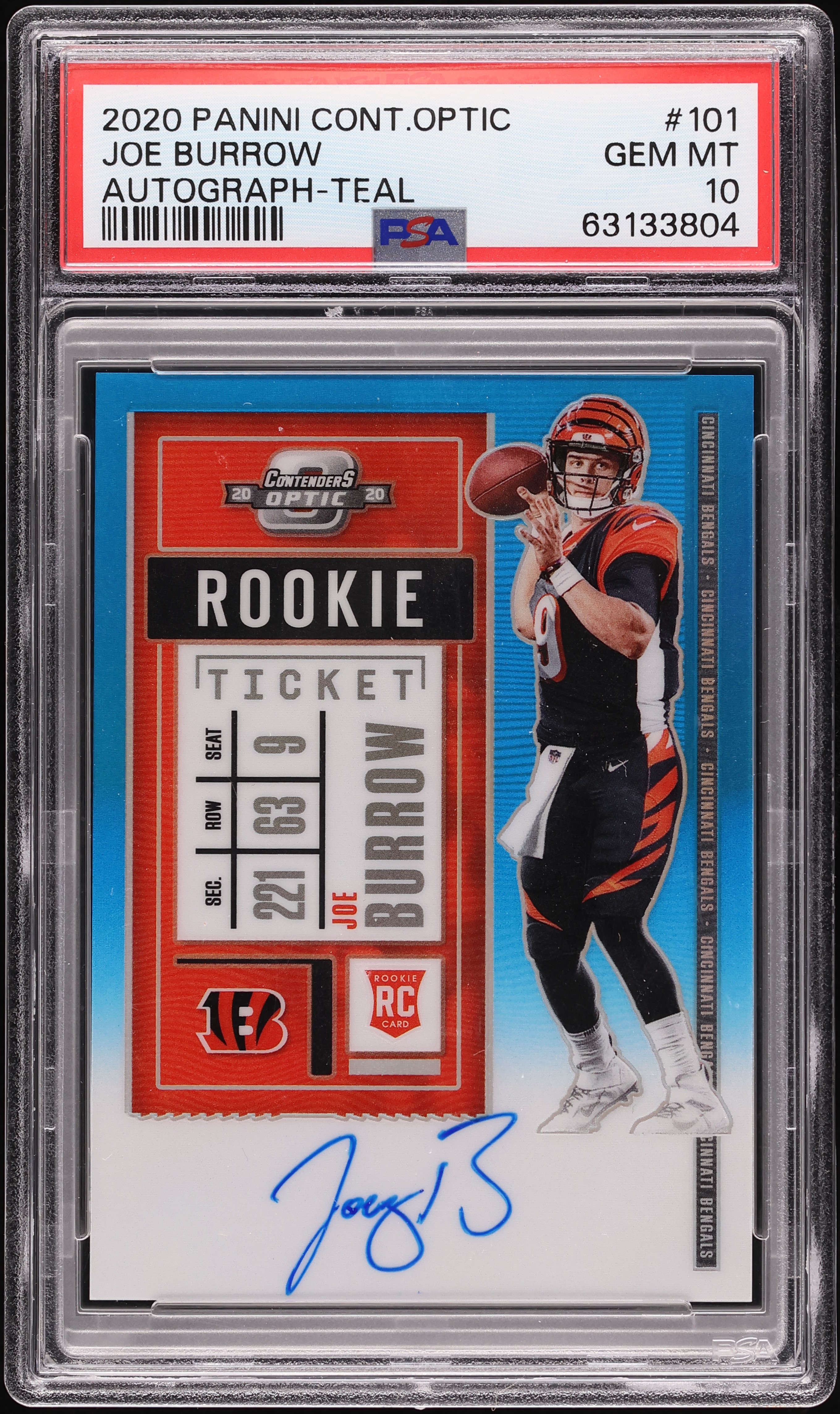 2020 Panini Contenders Optic Teal Joe Burrow ROOKIE AUTO /99 #101