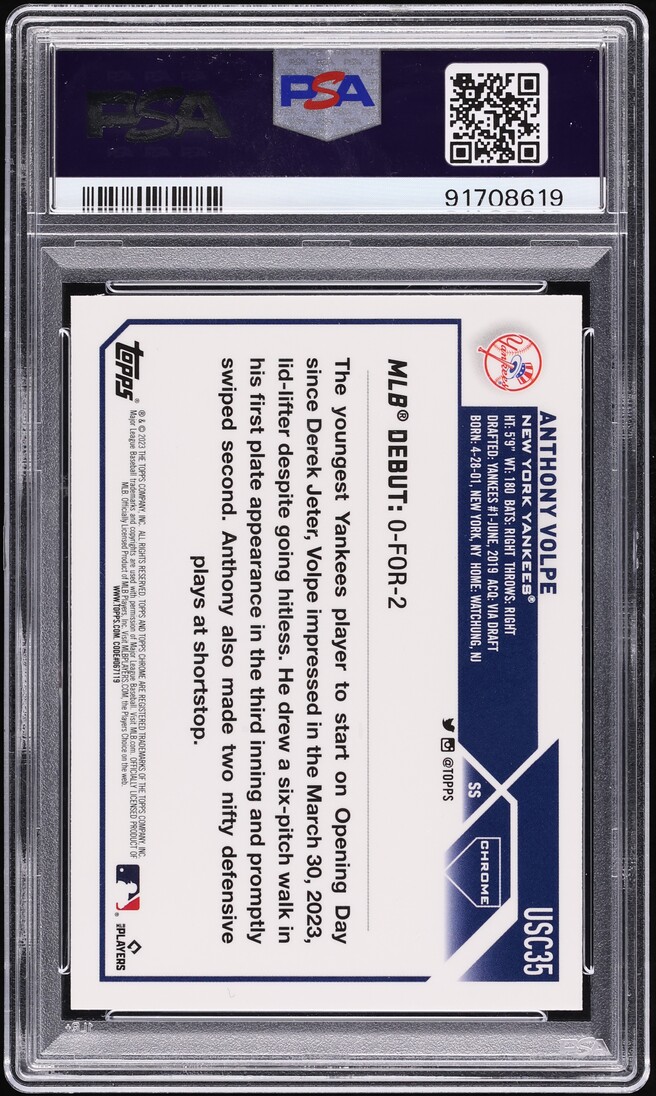 2023 Topps Chrome Update Prism Anthony Volpe ROOKIE #USC35 PSA 10 GEM MINT
