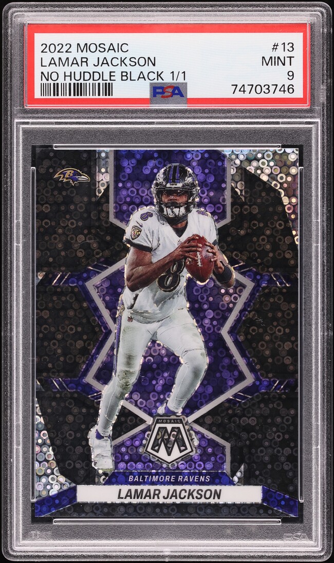 2022 Panini Mosaic No Huddle Black Lamar Jackson 1/1 #13 PSA 9 MINT