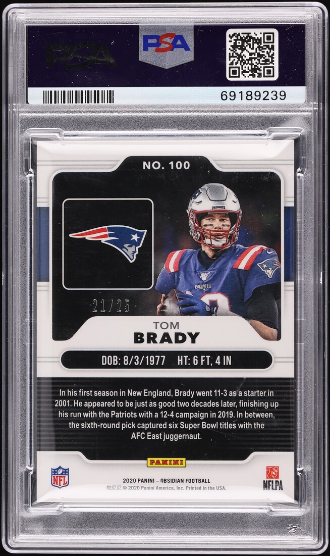 2020 Panini Obsidian Electric Etch Yellow Tom Brady /25 #100 PSA 10 GEM MINT