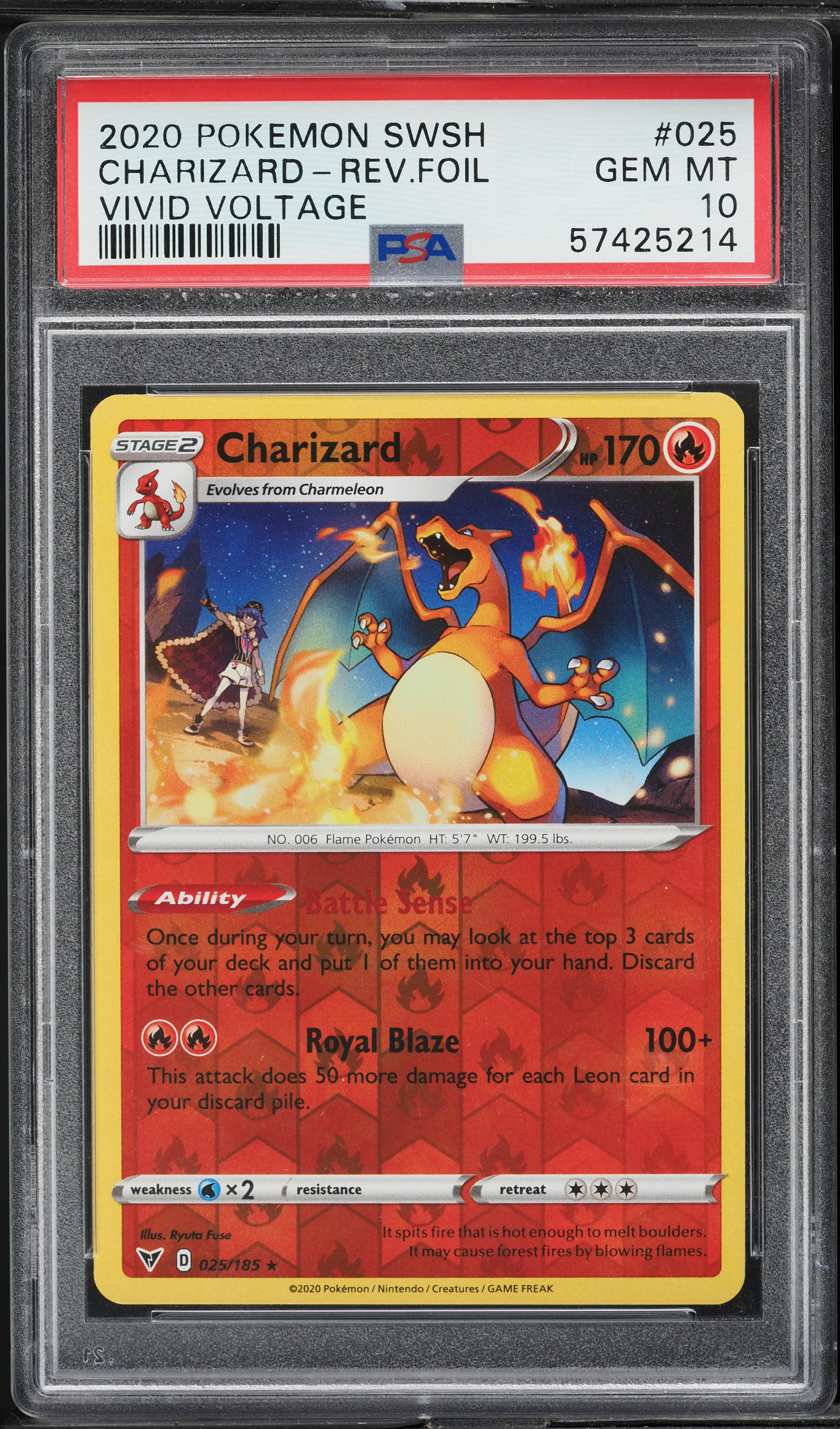 2020 Pokemon SWSH Vivid Voltage Reverse Holo Charizard #25 PSA 10