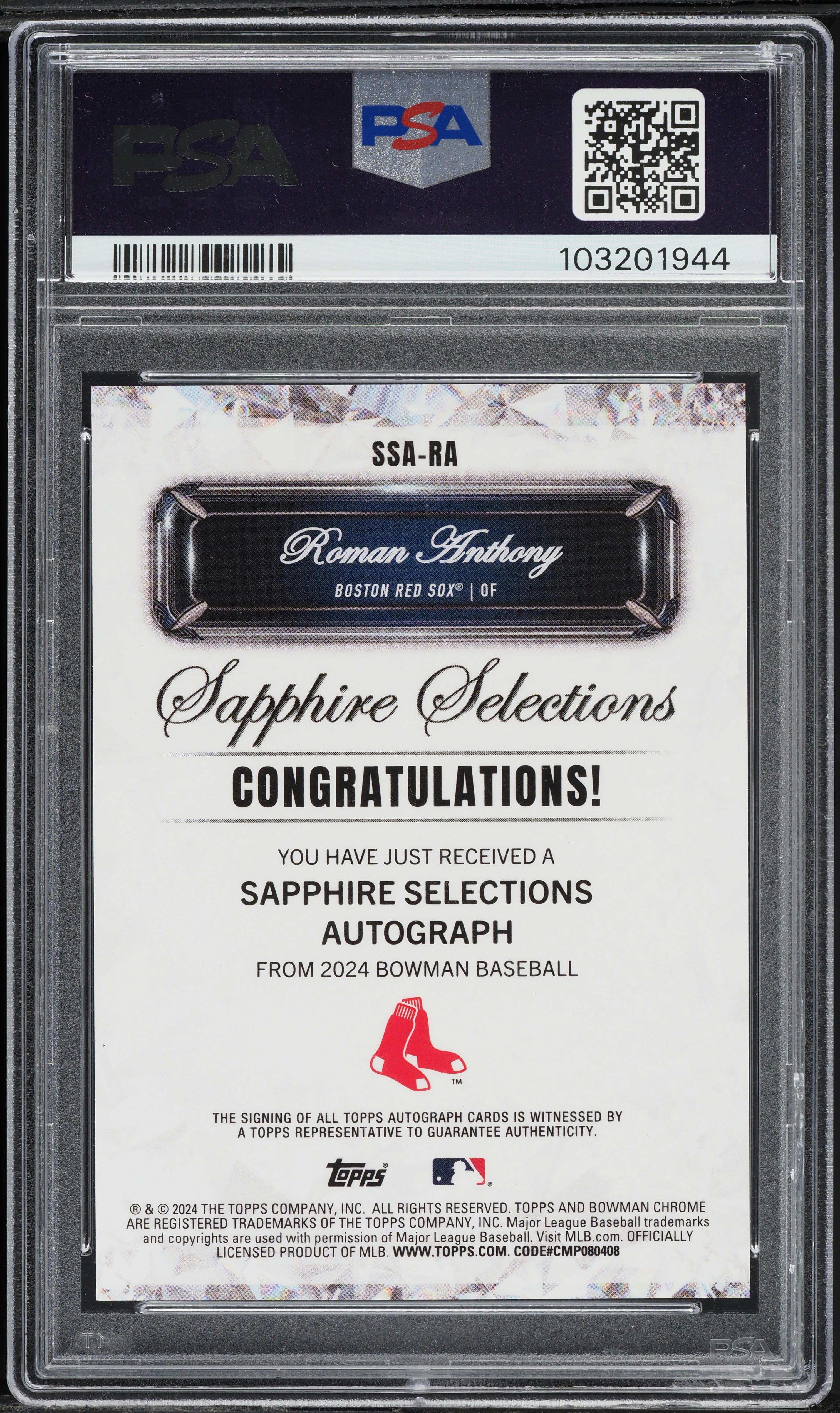 2024 Bowman Chrome Sapphire Edition Orange Roman Anthony AUTO /25 