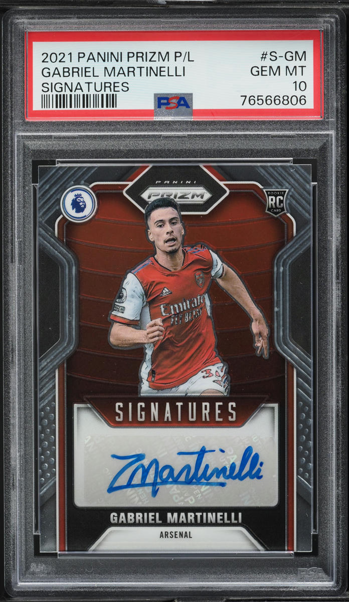 2021 Panini Prizm Premier League Gabriel Martinelli ROOKIE AUTO #S-GM PSA 10 GEM