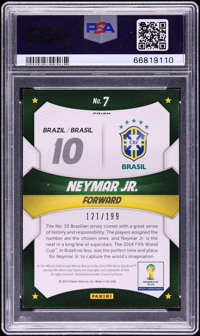 2014 Panini Prizm World Cup Stars Blue Neymar Jr. /199 #7 PSA 8 NM-MT